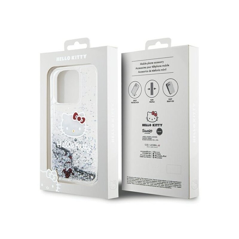 Husa Hello Kitty iPhone 13 Pro Max Hardcase Liquid Glitter Charms Kitty Head, HKHCP13XLIKHET, argintiu
