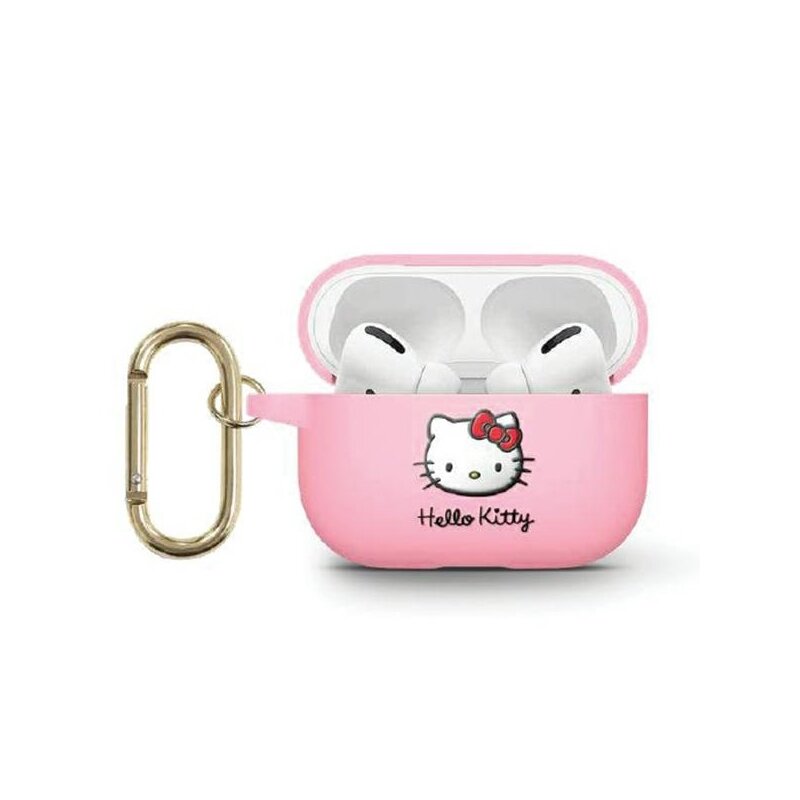 Husa AirPods 3 Hello Kitty Silicone 3D Kitty Head, HKA33DKHSP, roz