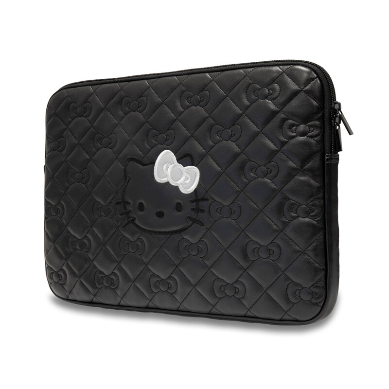 Husa laptop 14 inch cu fermoar Hello Kitty Zip PU Quilted Bows, negru, HKCSZPEKHBPK