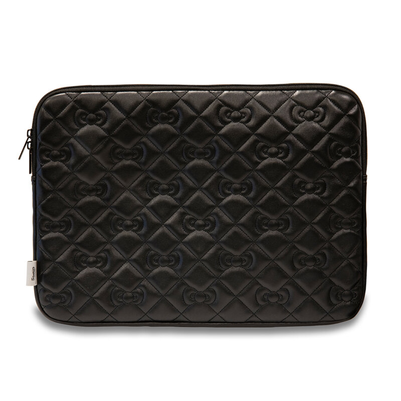 Husa laptop 14 inch cu fermoar Hello Kitty Zip PU Quilted Bows, negru, HKCSZPEKHBPK