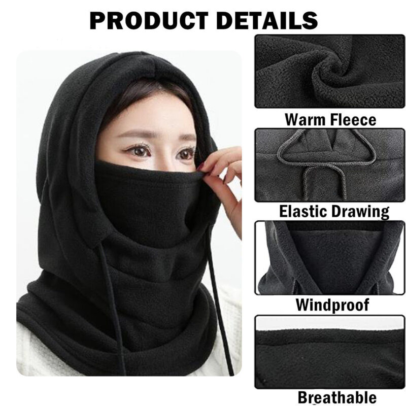 Cagula ski dama, fular fleece polar Techsuit, ajustabil, negru