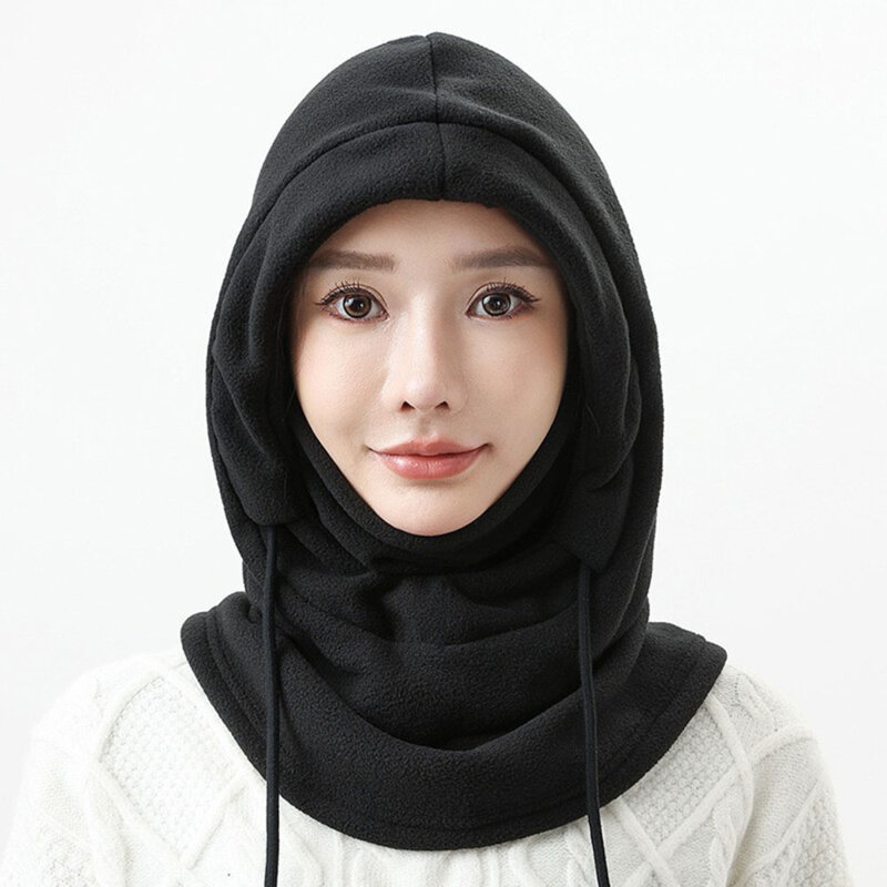 Cagula ski dama, fular fleece polar Techsuit, ajustabil, negru
