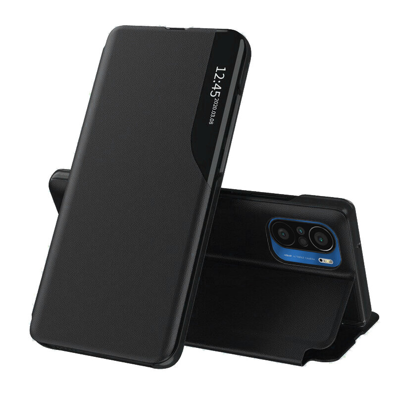Husa Xiaomi Poco F3 Eco Leather View flip tip carte, negru