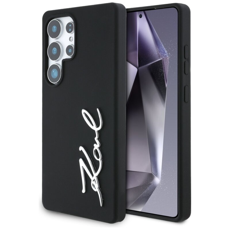 Husa Karl Lagerfeld Samsung Galaxy S25 Ultra Silicone Sign Metal Logo, negru, KLHCS25LSCMSMVK