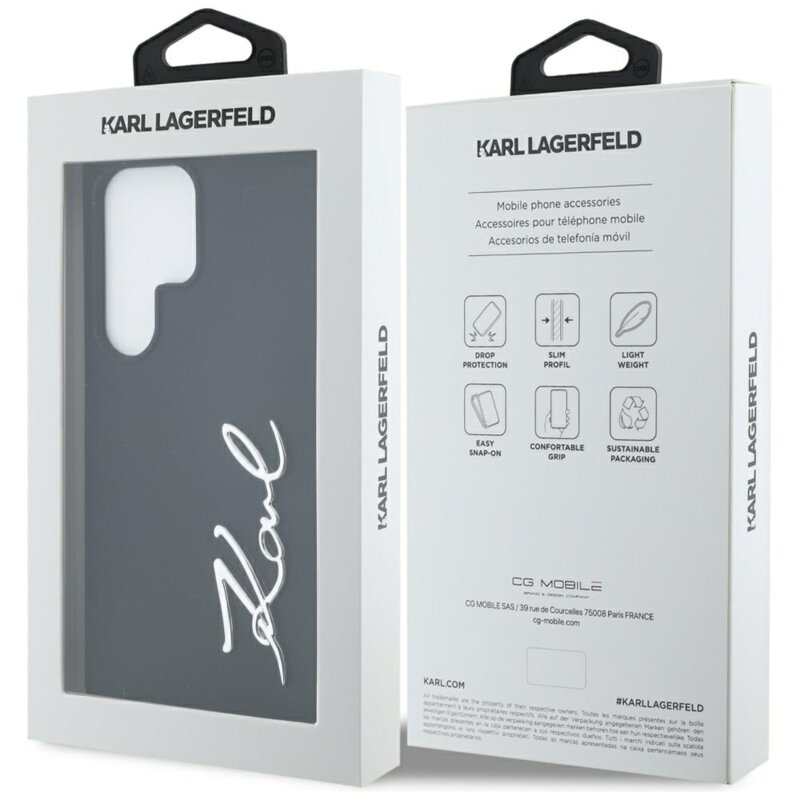 Husa Karl Lagerfeld Samsung Galaxy S25 Ultra Silicone Sign Metal Logo, negru, KLHCS25LSCMSMVK