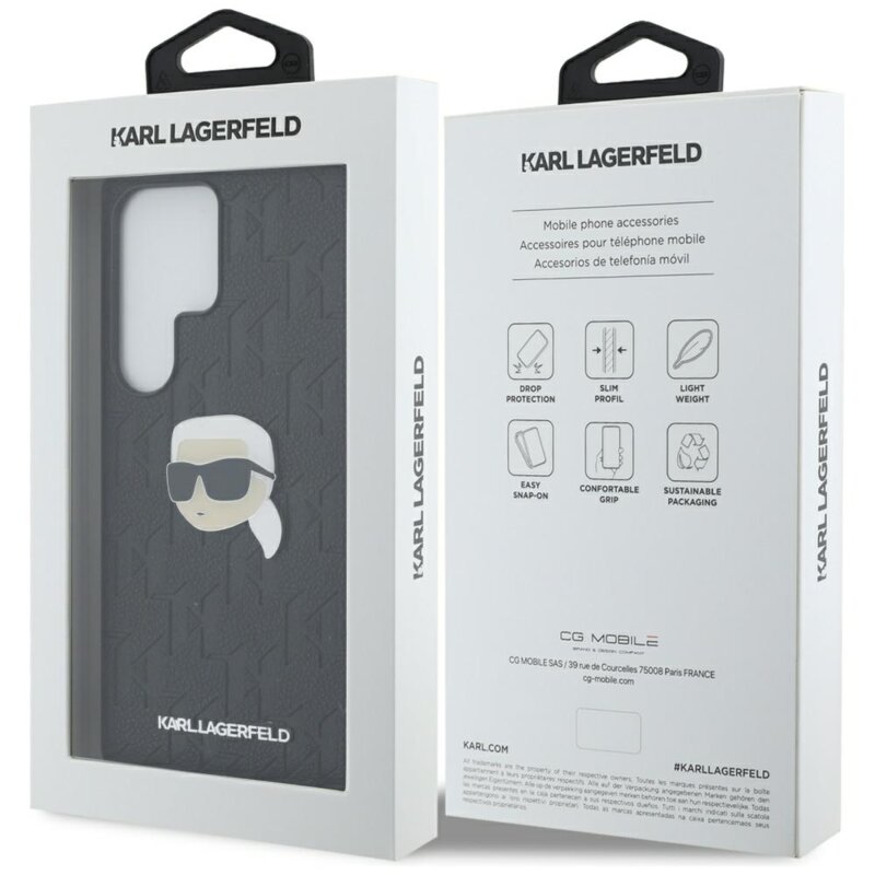Husa Samsung Galaxy S25 Ultra Karl Lagerfeld Hardcase Monogram Leather, Karl Head Pin, KLHCS25LPGKLKIPK