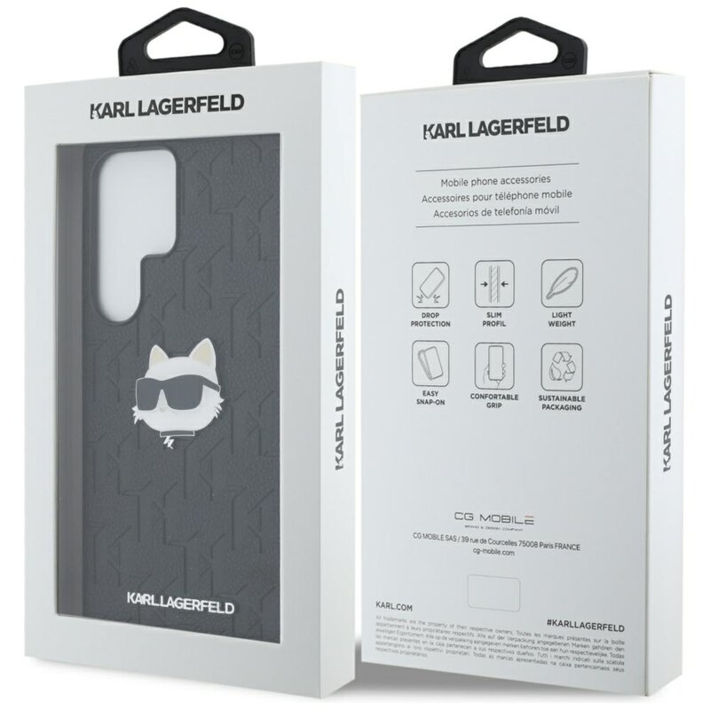 Husa Samsung Galaxy S25 Ultra Karl Lagerfeld Hardcase Monogram Leather, Choupette Head Pin, KLHCS25LPGKLCHPK
