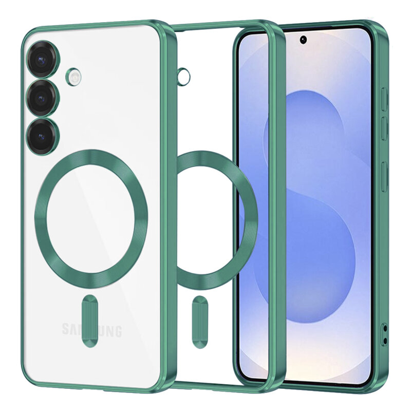 Husa premium Samsung Galaxy S25 Techsuit Luxury Crystal MagSafe, verde deschis