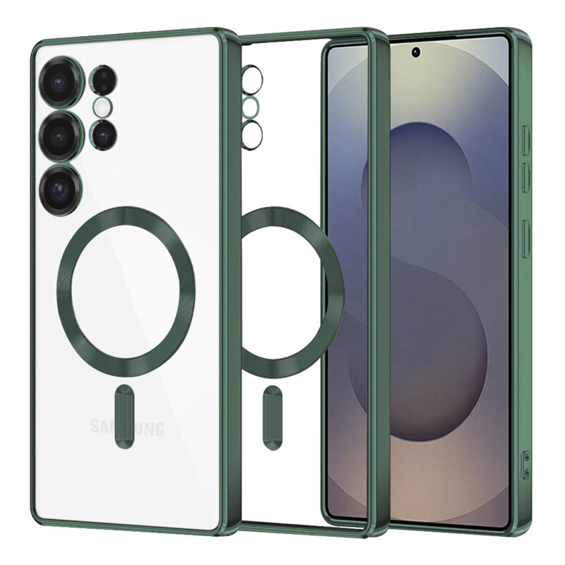 Husa premium Samsung Galaxy S25 Ultra Techsuit Luxury Crystal MagSafe, verde inchis