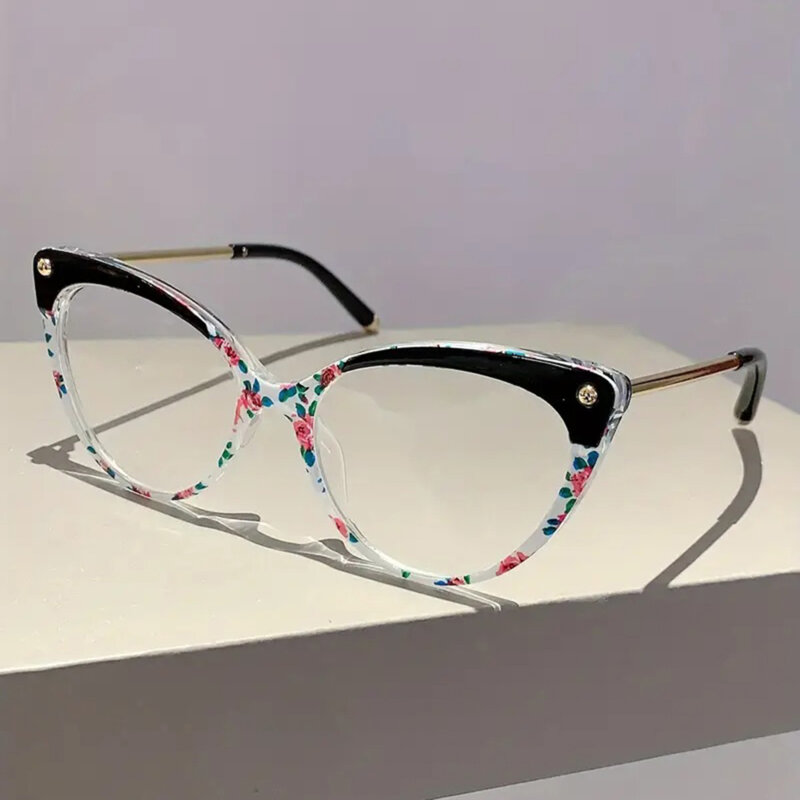Ochelari cat eye calculator anti lumina albastra Techsuit, negru flowers, F93308
