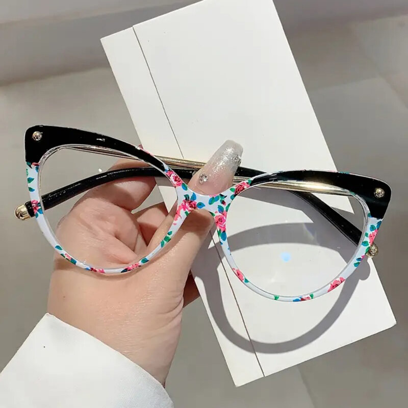 Ochelari cat eye calculator anti lumina albastra Techsuit, negru flowers, F93308