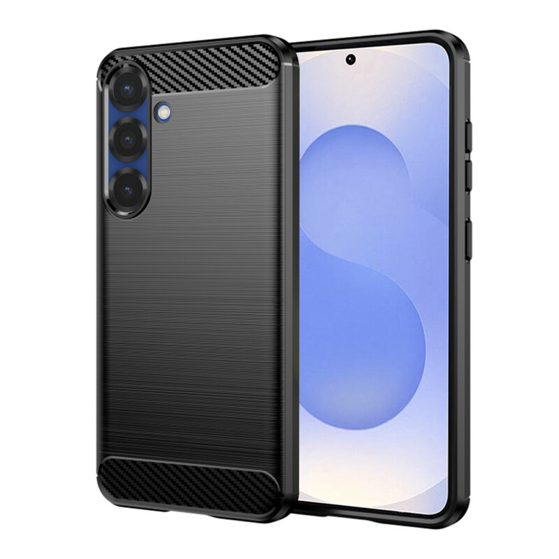 Husa Samsung Galaxy S25 Techsuit Carbon Silicone, negru