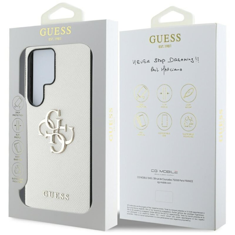 Husa originala Guess Samsung Galaxy S25 Ultra Hardcase 4G Grained Big and Classic Logo, bej, GUHCS25LPGT4MBE