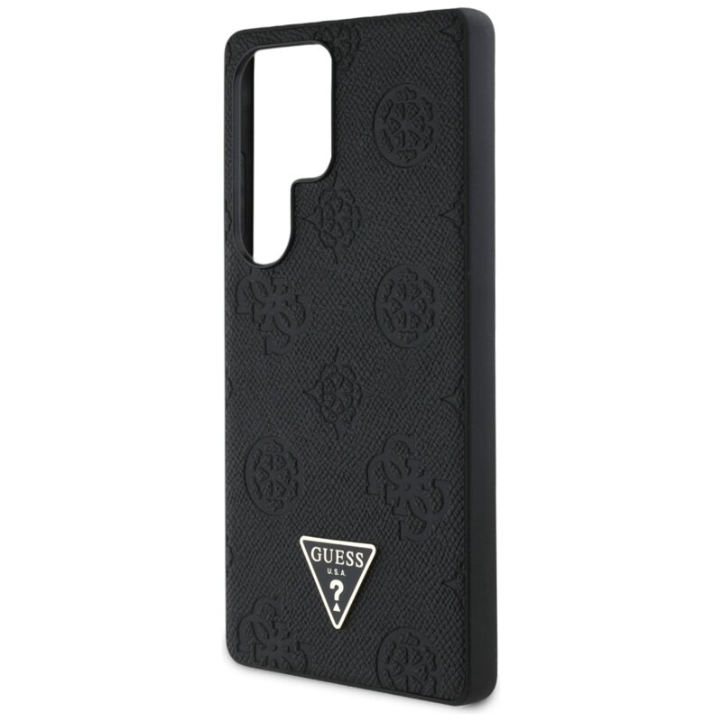 Husa Samsung Galaxy S25 Ultra Guess Peony Grained Hot Stamp Triangle Logo MagSafe, negru, GUHMS25LPGBTMK