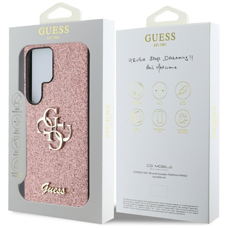 Husa Guess Glitter Script Big 4G Logo Samsung Galaxy S25 Ultra, roz, GUHCS25LHG4SGP