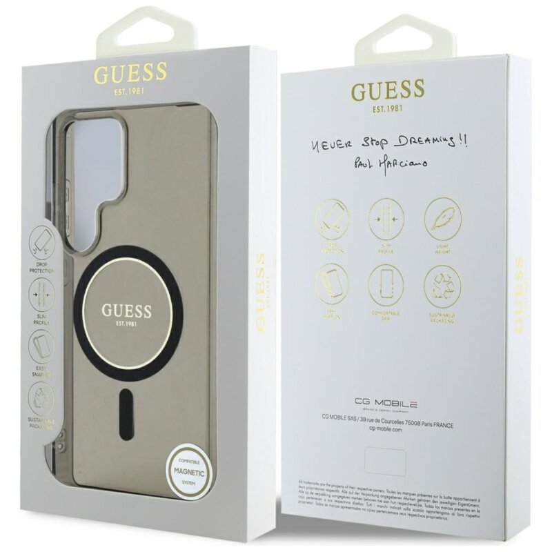 Husa Samsung Galaxy S25 Ultra originala Guess IML Glitter Circle MagSafe, negru, GUHMS25LHFGEREK
