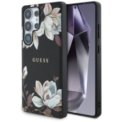 Husa Samsung Galaxy S25 Ultra Guess Grained Flowers MagSafe, negru, GUHMS25LPGNMPLMK