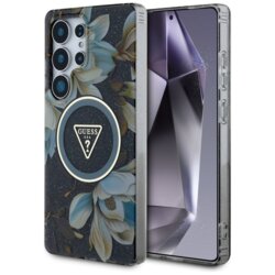 Husa Samsung Galaxy S25 Ultra originala Guess IML Metal Glitter Flowers Triangle MagSafe, negru, GUHMS25LHFLPEDK