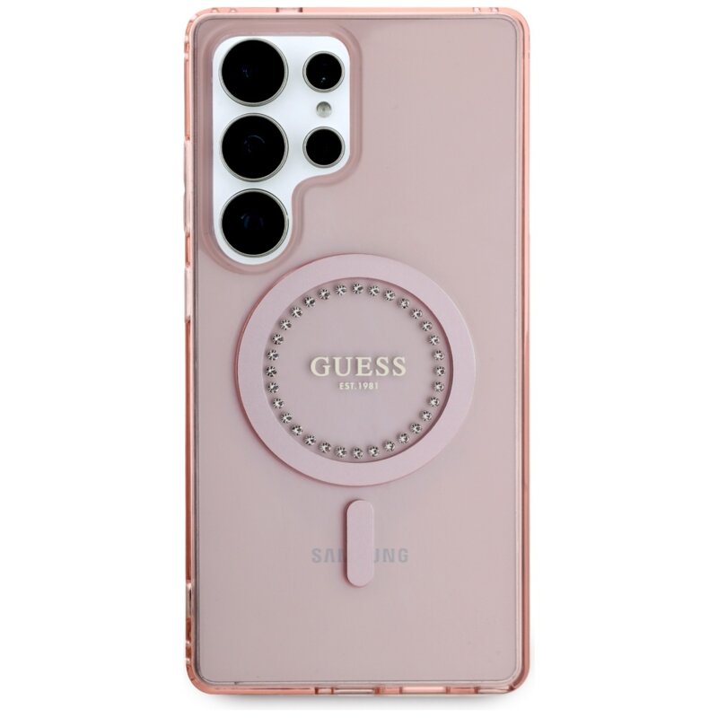 Husa Samsung Galaxy S25 Ultra originala Guess IML Rhinestones MagSafe, roz, GUHMS25LPFTDTEP
