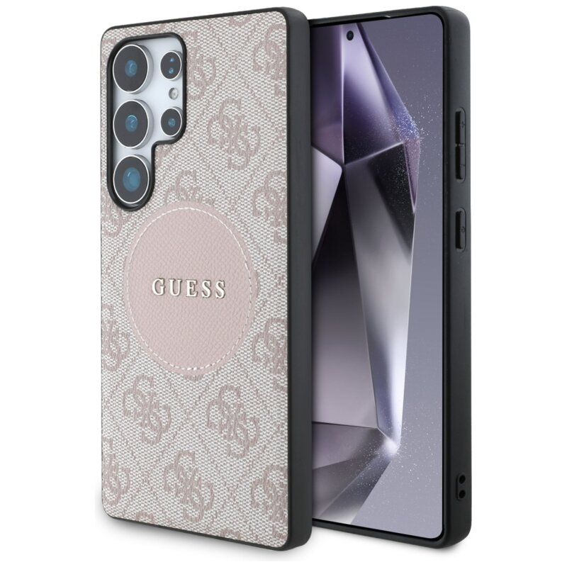 Husa Samsung Galaxy S25 Ultra Guess 4G Circle Classic Logo MagSafe, roz, GUHMS25LP4PGRSGP