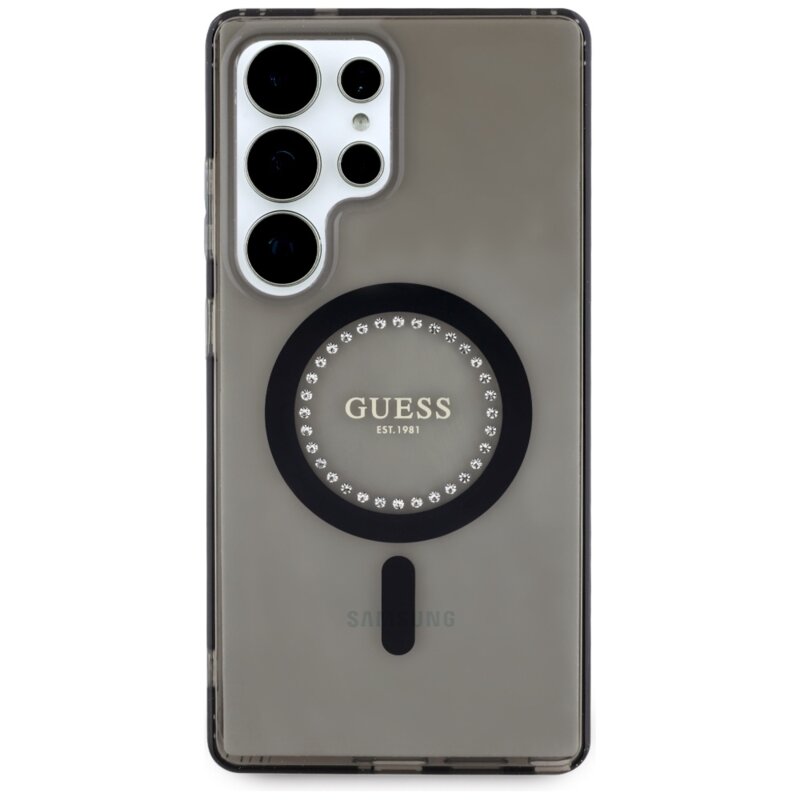 Husa Samsung Galaxy S25 Ultra originala Guess IML Rhinestones MagSafe, negru, GUHMS25LPFTDTEK