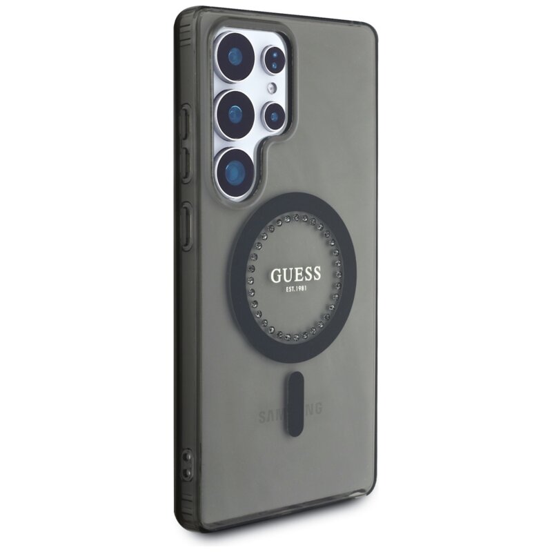 Husa Samsung Galaxy S25 Ultra originala Guess IML Rhinestones MagSafe, negru, GUHMS25LPFTDTEK