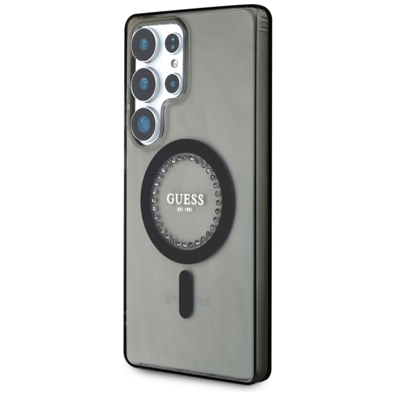 Husa Samsung Galaxy S25 Ultra originala Guess IML Rhinestones MagSafe, negru, GUHMS25LPFTDTEK