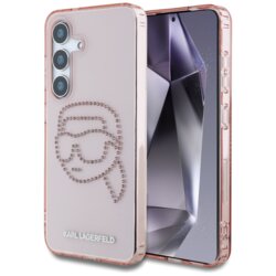 Husa Samsung Galaxy S25 Karl Lagerfeld IML Rhinestones, Karl Head, roz, KLHCS25SHKHDCELP