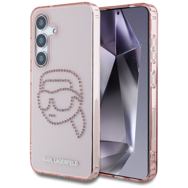 Husa Samsung Galaxy S25 Karl Lagerfeld IML Rhinestones, Karl Head, roz, KLHCS25SHKHDCELP