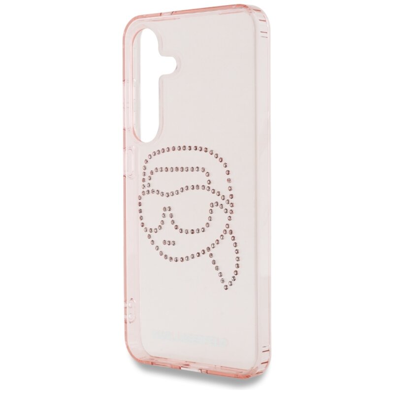 Husa Samsung Galaxy S25 Karl Lagerfeld IML Rhinestones, Karl Head, roz, KLHCS25SHKHDCELP