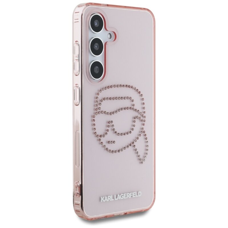 Husa Samsung Galaxy S25 Karl Lagerfeld IML Rhinestones, Karl Head, roz, KLHCS25SHKHDCELP