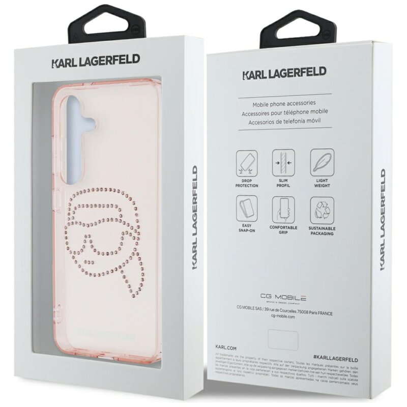 Husa Samsung Galaxy S25 Karl Lagerfeld IML Rhinestones, Karl Head, roz, KLHCS25SHKHDCELP