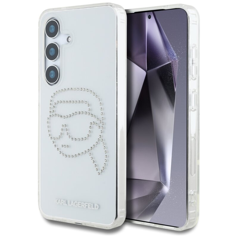 Husa Samsung Galaxy S25 Karl Lagerfeld IML Rhinestones, Karl Head, transparenta, KLHCS25SHKHDCELT