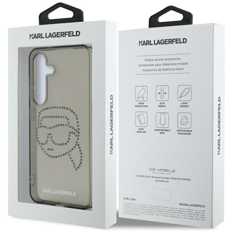 Husa Samsung Galaxy S25 Karl Lagerfeld IML Rhinestones, Karl Head, KLHCS25SHKHDCELK