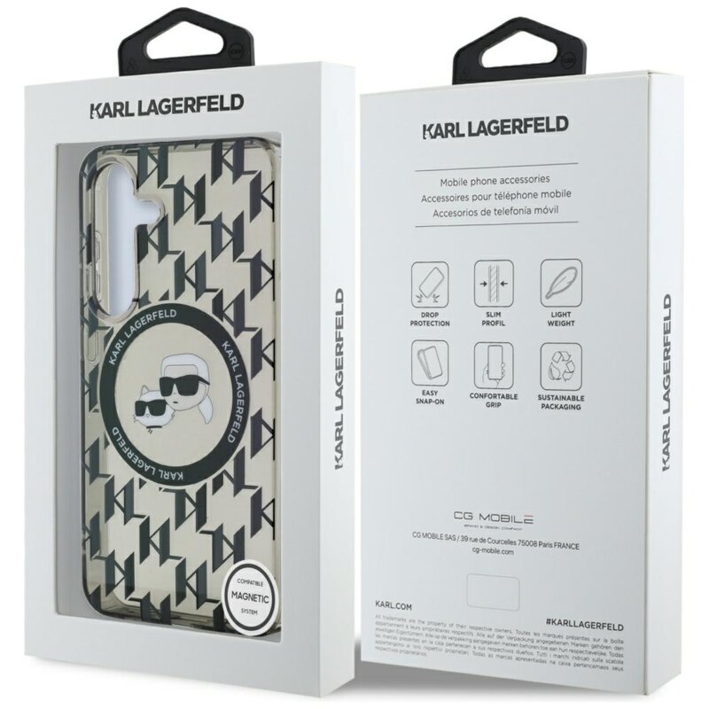 Husa Samsung Galaxy S25 Karl Lagerfeld IML Monogram MagSafe, Karl&Choupette Head, KLHMS25SHMCKMHK