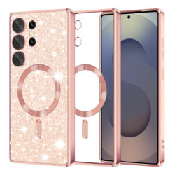 Husa premium Samsung Galaxy S25 Ultra Techsuit Luxury Glitter MagSafe, roz auriu