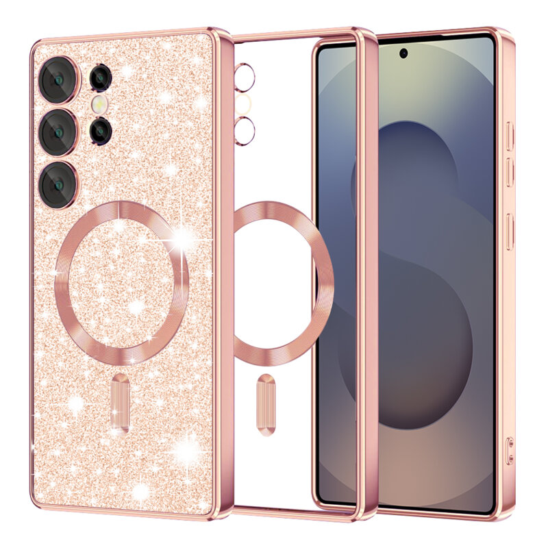 Husa premium Samsung Galaxy S25 Ultra Techsuit Luxury Glitter MagSafe, roz auriu