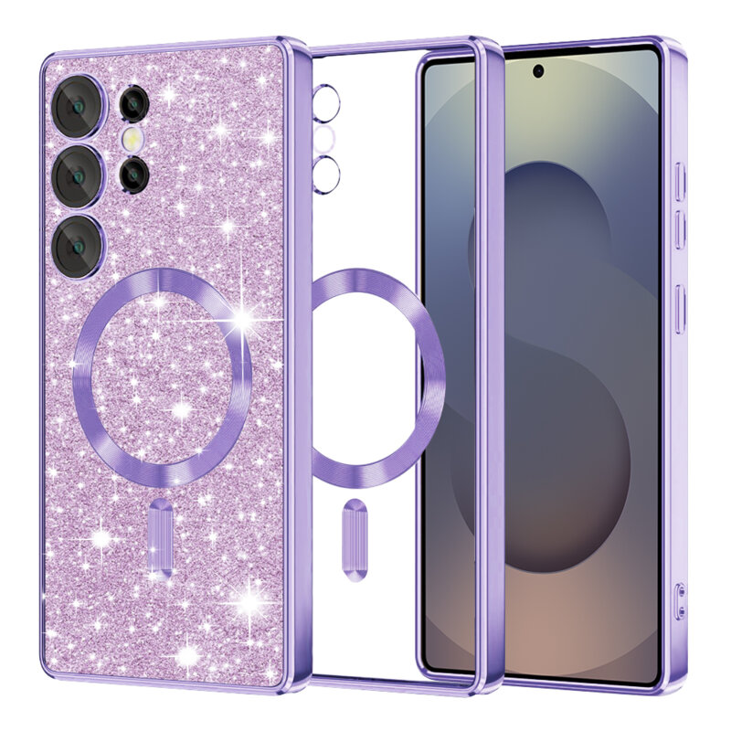 Husa premium Samsung Galaxy S25 Ultra Techsuit Luxury Glitter MagSafe, mov deschis