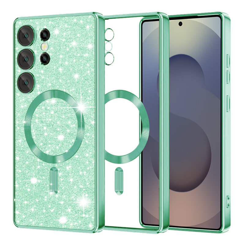 Husa premium Samsung Galaxy S25 Ultra Techsuit Luxury Glitter MagSafe, verde deschis