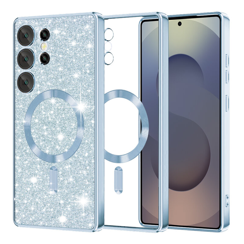 Husa premium Samsung Galaxy S25 Ultra Techsuit Luxury Glitter MagSafe, bleu