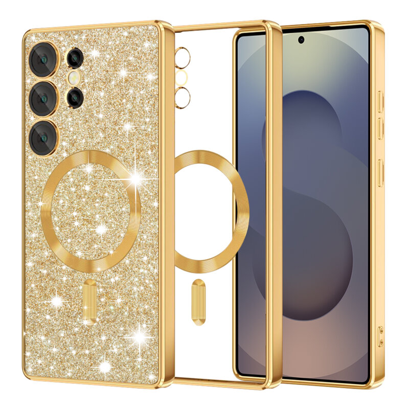 Husa premium Samsung Galaxy S25 Ultra Techsuit Luxury Glitter MagSafe, auriu