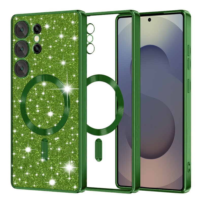 Husa premium Samsung Galaxy S25 Ultra Techsuit Luxury Glitter MagSafe, verde