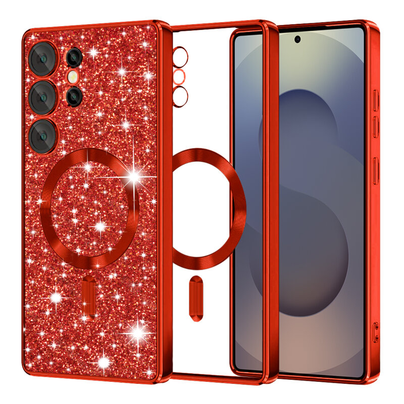 Husa premium Samsung Galaxy S25 Ultra Techsuit Luxury Glitter MagSafe, rosu