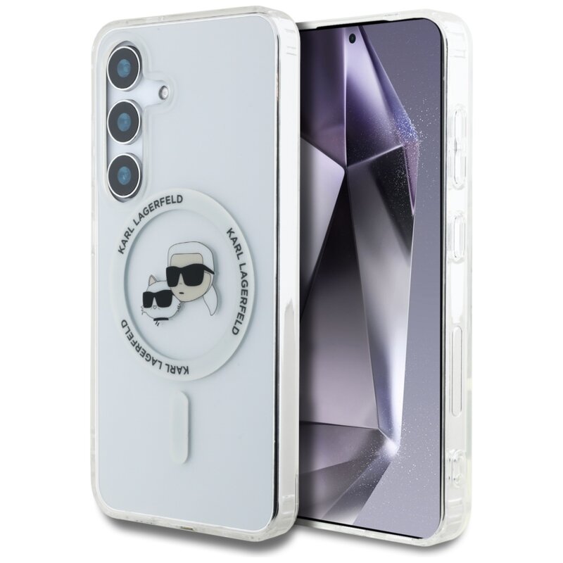 Husa Samsung Galaxy S25 Plus Karl Lagerfeld IML MagSafe, Metal Karl&Choupette Head, KLHMS25MHLSKCH