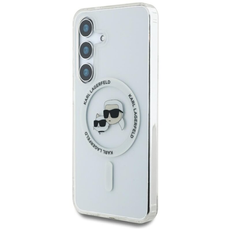 Husa Samsung Galaxy S25 Karl Lagerfeld IML MagSafe, Metal Karl&Choupette Head, KLHMS25SHLSKCH