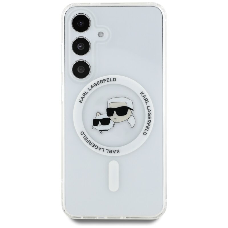 Husa Samsung Galaxy S25 Karl Lagerfeld IML MagSafe, Metal Karl&Choupette Head, KLHMS25SHLSKCH