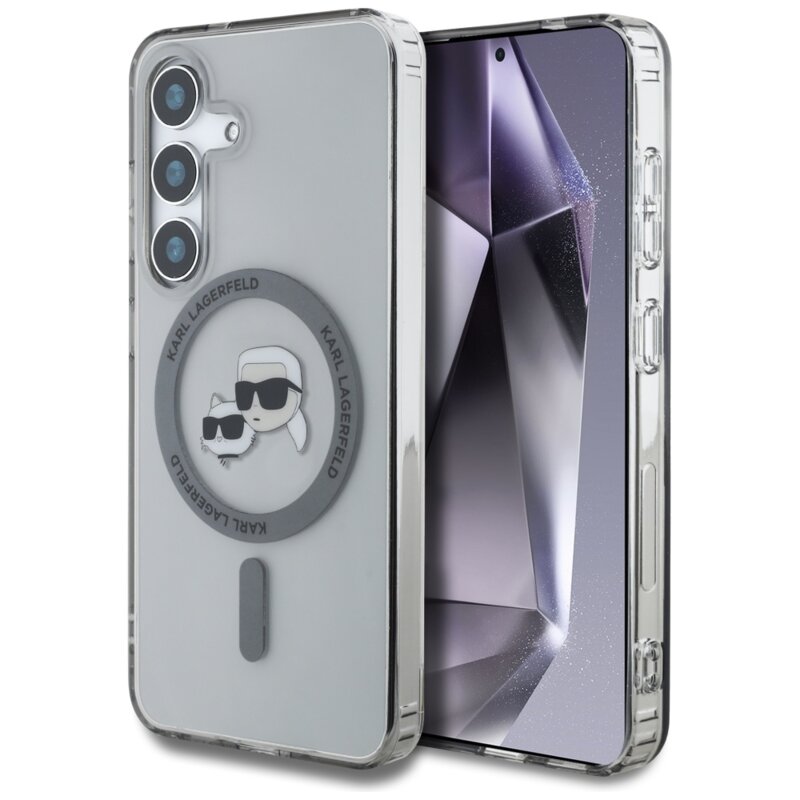 Husa Samsung Galaxy S25 Plus Karl Lagerfeld IML MagSafe, Metal Karl&Choupette Head, KLHMS25MHLSKCK