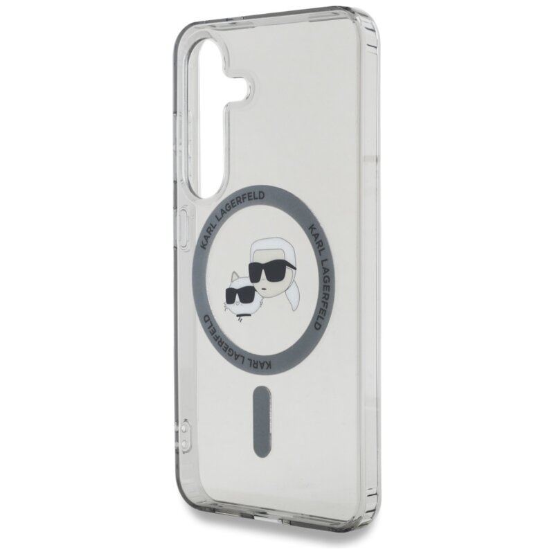 Husa Samsung Galaxy S25 Karl Lagerfeld IML MagSafe, Metal Karl&Choupette Heads, KLHMS25SHLSKCK