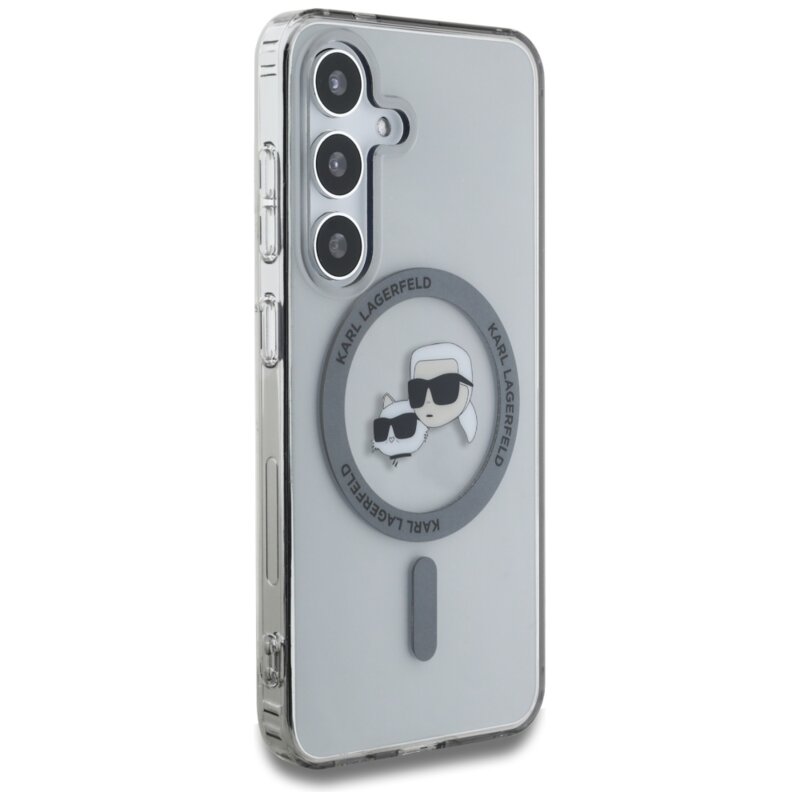 Husa Samsung Galaxy S25 Karl Lagerfeld IML MagSafe, Metal Karl&Choupette Heads, KLHMS25SHLSKCK