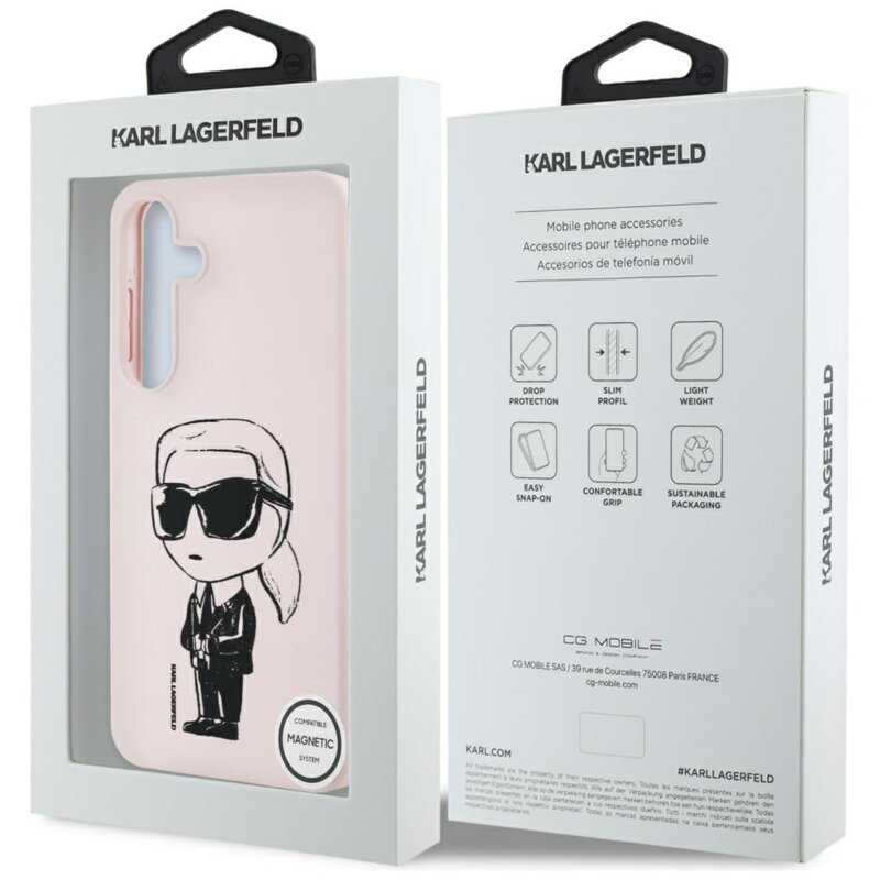 Husa Karl Lagerfeld Samsung Galaxy S25 Silicone Graffiti MagSafe, Ikonik Pink, KLHMS25SPNYKGRTP